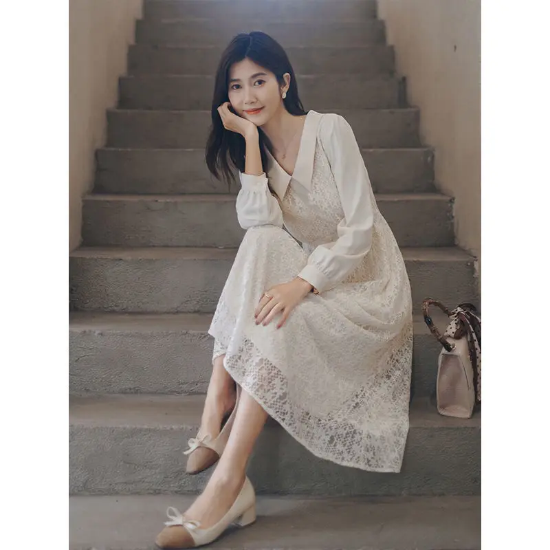 Midi Elegant Dress Women Long Sleeve Fairy Lace Dress Solid Bow Turn-Down Neck One Piece Office Lady Autumn 2020 Chic Party
Midi Elegant Dress Women Long Sleeve Fairy Lace Dress Solid Bow Turn-Down Neck One Piece Office Lady Autumn 2020 Chic Party