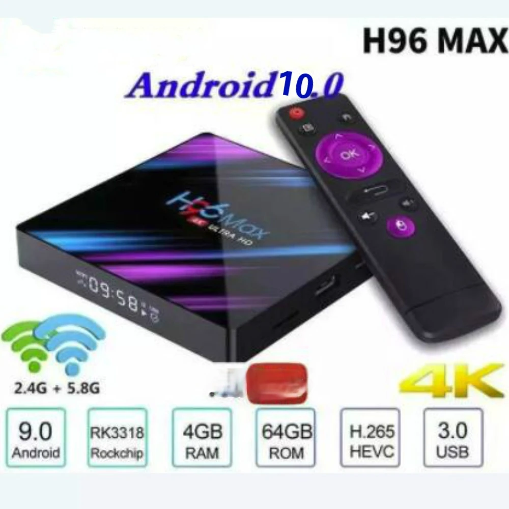 Смарт ТВ коробка для Android TV BOX 10 0 h96 max rk3318 4K двухъядерный процессор Wi Fi BT