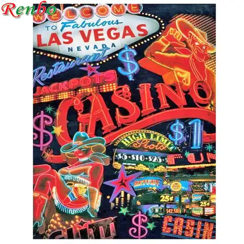 Діамантова 5D картина 'Зробіть себе' із зображенням міста Лас -Вегаса, зірки, ковбоїв, казино, хреста, повна прокладка, алмазна вишивка ..