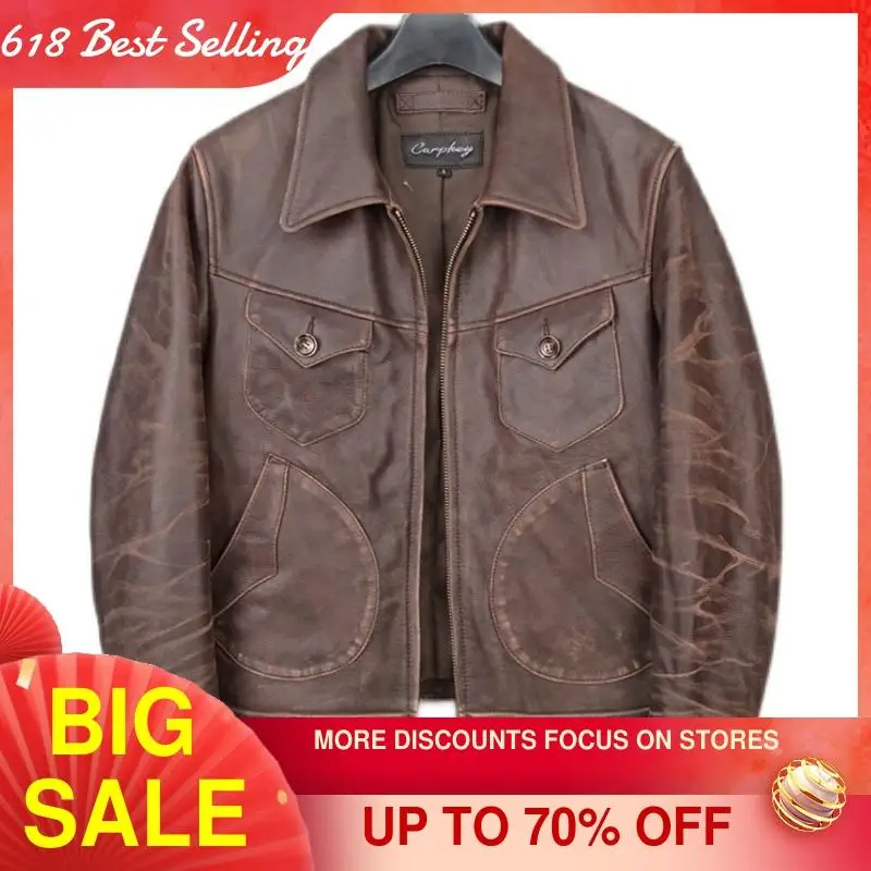 2021 Retro Brown American Motorcycle Style Genuine Leather Jacket Men Plus Size 5XL Real Natural Cowhide Slim Fit Short Coat
2021 Retro Brown American Motorcycle Style Genuine Leather Jacket Men Plus Size 5XL Real Natural Cowhide Slim Fit Short Coat