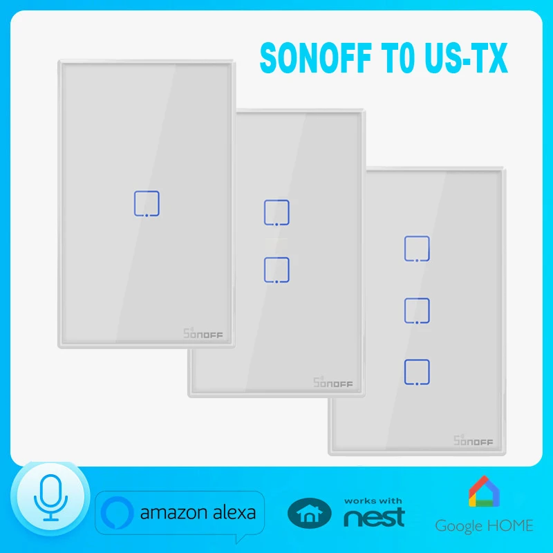

Умный настенный выключатель SONOFF T0 US-TX Wifi EWeLink, тип 120, дистанционное управление через приложение, ALEXA NEST Google Home, голосовое управление