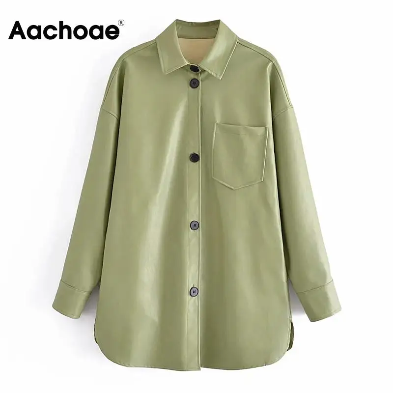 Aachoae Women PU Faux Leather Jacket Coats Turn Down Collar Button Up Coats With Pocket Female Chic Casual Side Split Outerwear
Aachoae Women PU Faux Leather Jacket Coats Turn Down Collar Button Up Coats With Pocket Female Chic Casual Side Split Outerwear
