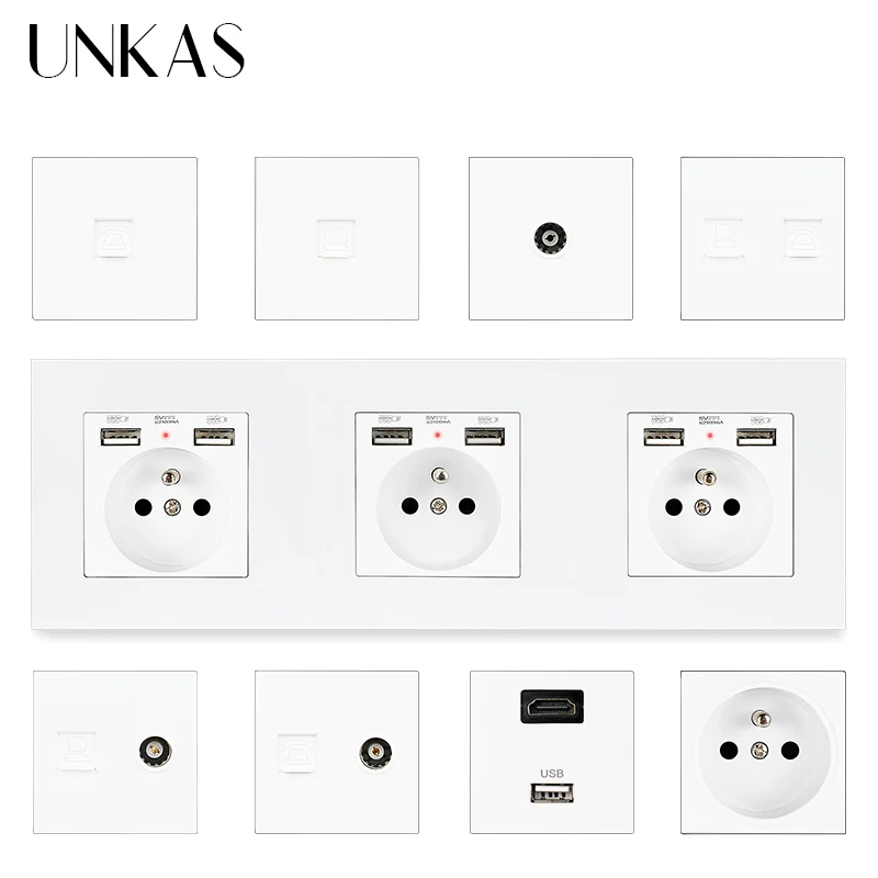 UNKAS 3 х клавишная французская розетка двойной USB + HDMI совместимый порт разъем для