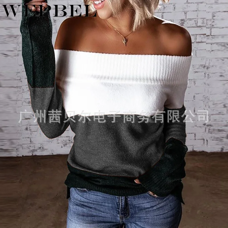 WEPBEL Women Winter Elegant Off Shoulder Patchwork Knitted Sweater Ladies Autumn Long Sleeve Pullover Tops Sexy Backless Sweater
WEPBEL Women Winter Elegant Off Shoulder Patchwork Knitted Sweater Ladies Autumn Long Sleeve Pullover Tops Sexy Backless Sweater