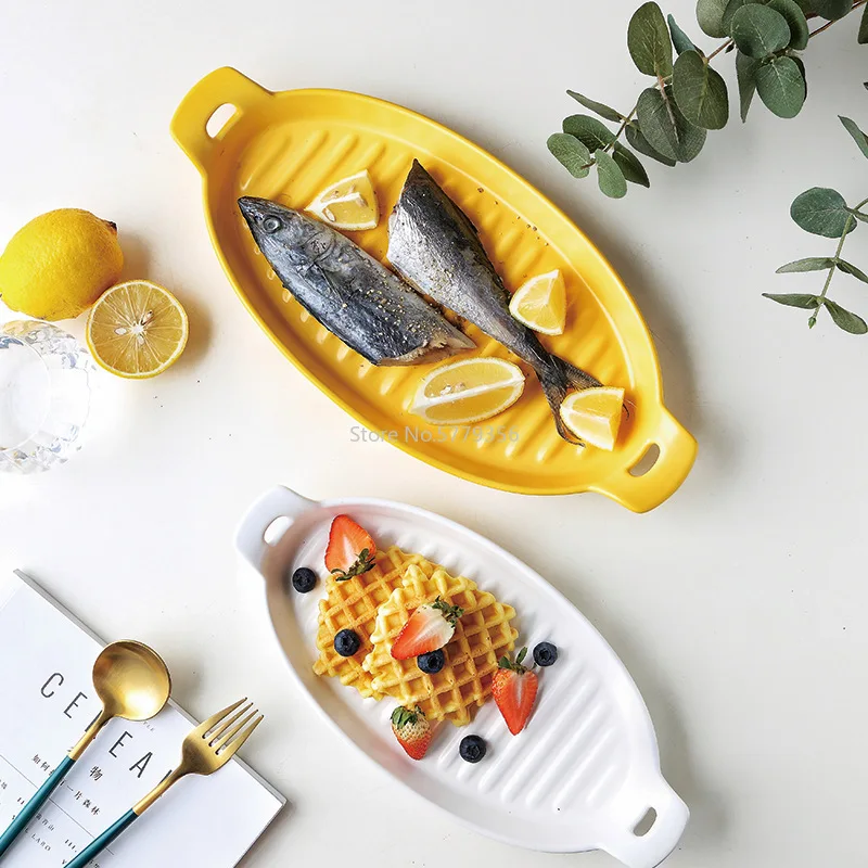 Creative Double Ear Fish Plate Nordic Cheese Baked Rice Plate Household CeramicDish Oven Suitable for Microwave Oven Baking Tray
Creative Double Ear Fish Plate Nordic Cheese Baked Rice Plate Household CeramicDish Oven Suitable for Microwave Oven Baking Tray