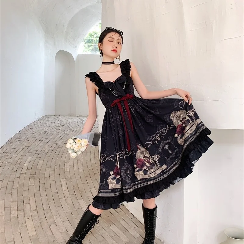 Women Retro Graceful Gothic Square Collar Black Lolita Dress Summer Girls Punk Style Dark Slip Dresses
Women Retro Graceful Gothic Square Collar Black Lolita Dress Summer Girls Punk Style Dark Slip Dresses