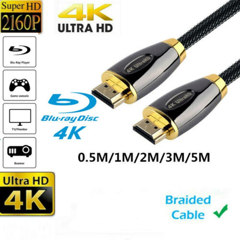 Кабель UGI 0 5 м 1 2 3 Плетеный HDMI-совместимый кабель v2.0 HD высокоскоростной 4K 2160p HDTV Full