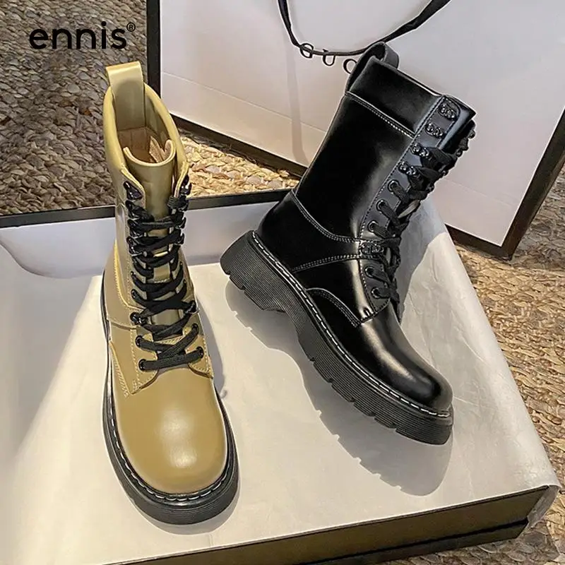 ENNIS Designer Shoes Flat Platform Boots Black Green Leather Martin Boots Female Lace Up Womens Boots Thick Bottom Autumn Winter
ENNIS Designer Shoes Flat Platform Boots Black Green Leather Martin Boots Female Lace Up Womens Boots Thick Bottom Autumn Winter