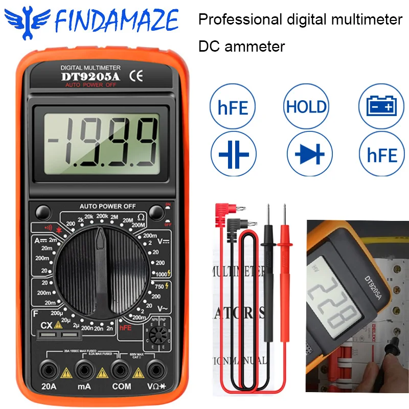 Handheld LCD Display Digital Multimeter True RMS AC and DC Current Meter Voltmeter Transistor Tester Ohm Capacitor Diode
Handheld LCD Display Digital Multimeter True RMS AC and DC Current Meter Voltmeter Transistor Tester Ohm Capacitor Diode