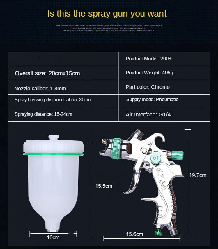 2008 automotive high atomization 1.4/1.7/2.0mm finish spray gun pneumatic spray gun
2008 automotive high atomization 1.4/1.7/2.0mm finish spray gun pneumatic spray gun