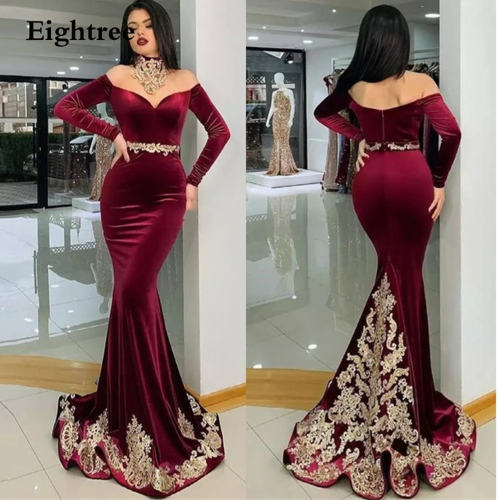 Eightree Wine Red Velvet Evening Dresses Long Sleeves Gold Appliques Prom Party Dress Mermaid Formal Women Gowns Custom Made
Eightree Wine Red Velvet Evening Dresses Long Sleeves Gold Appliques Prom Party Dress Mermaid Formal Women Gowns Custom Made