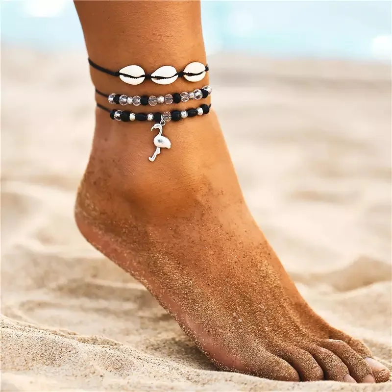 

ZHONGVI Bohemian Starfish Stone Anklets Set For Women Vintage Handmade Wave Anklet Bracelet on Leg Beach Ocean Jewelry