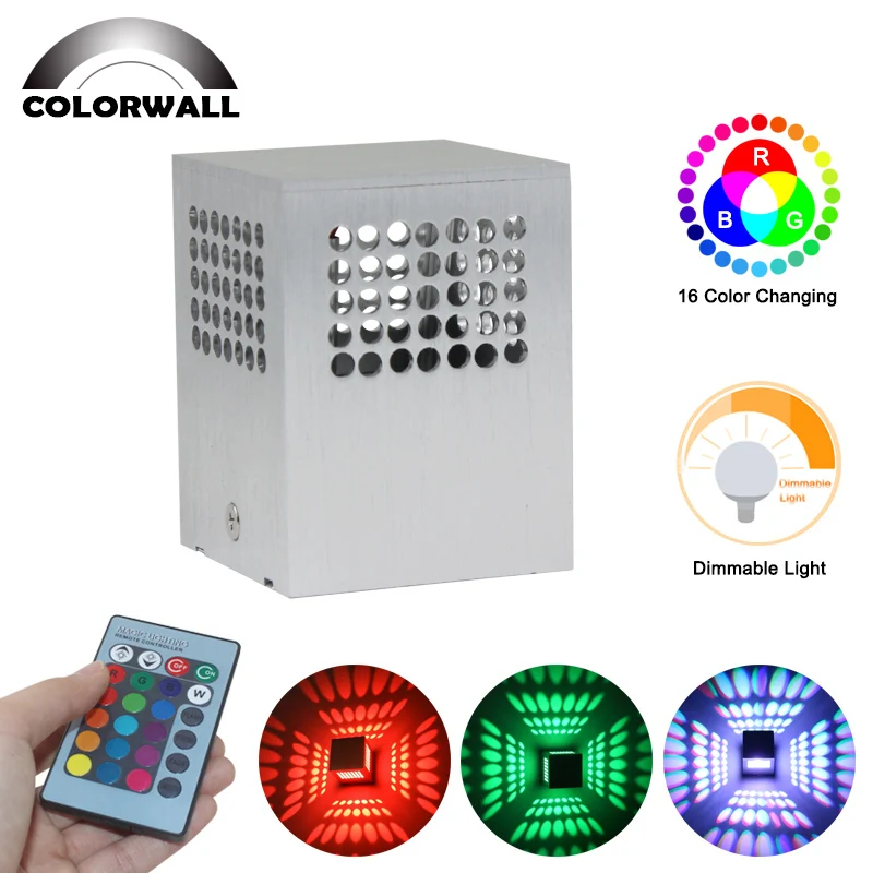 Фото 3 Вт RGB AC85 265V современный алюминиевый светодиодный настенный светильник с пультом