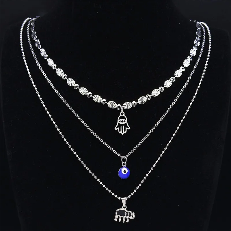 3pcs Islam Hamsa Hand Elephant Stainless Steel Layered Necklace Women Silver Tree of Life Jewelry colgantes mujer moda NXS04
3pcs Islam Hamsa Hand Elephant Stainless Steel Layered Necklace Women Silver Tree of Life Jewelry colgantes mujer moda NXS04