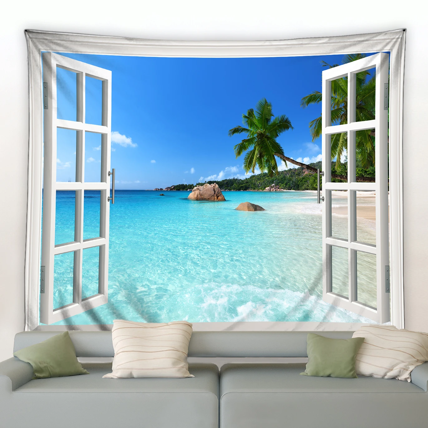 

Ocean Landscape Tapestry Sea Palm Tree Sunlight Beach Blue Sky Tapestries Wall Hanging Hippie Bohemian Sheet Yoga Sofa Blanket