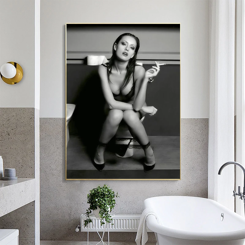 Modern Black and White Wall Art Canvas Painting Woman Smoking In Toilet Print Posters Picture Restroom Bar Home Decor Paintings
Modern Black and White Wall Art Canvas Painting Woman Smoking In Toilet Print Posters Picture Restroom Bar Home Decor Paintings