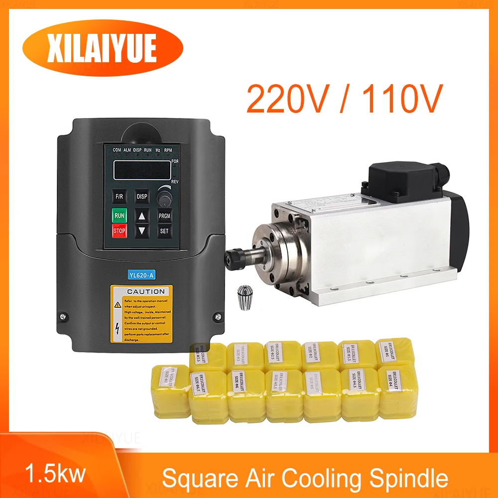 Updated CNC 1.5KW 220V/110V Square Air Cooling Spindle ER11 1500W Air-Cooled Milling Spindle + 1.5KW VFD Inverter + 13 Pcs ER11
Updated CNC 1.5KW 220V/110V Square Air Cooling Spindle ER11 1500W Air-Cooled Milling Spindle + 1.5KW VFD Inverter + 13 Pcs ER11