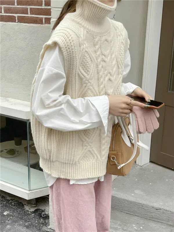 Turtleneck Twist Sweater Vest Women Retro Loose Knitted Sleeveless Top 2021 Spring Clothes
Turtleneck Twist Sweater Vest Women Retro Loose Knitted Sleeveless Top 2021 Spring Clothes