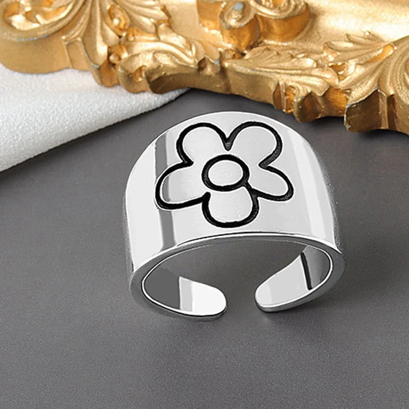 Цветок в Корейском стиле кольца панк для женщин модное винтажное кольцо с