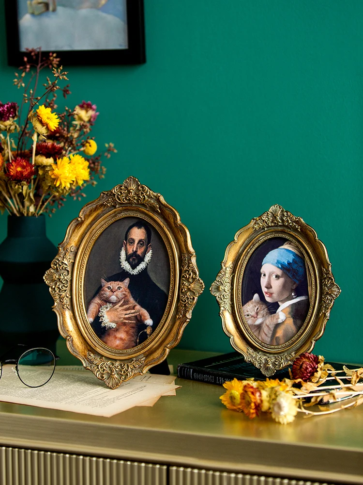 

6/7/12 Inch European Palace Vintage Photo Frame Resin Family Portrait Nightstand Oval Wall Hanging Picture Frames Home Decor