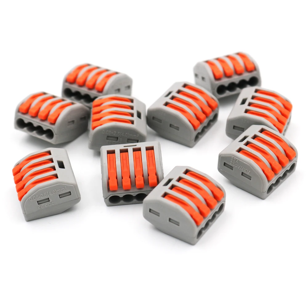 10pcs PT-214 4 pole Compact Wire Cable Wiring Connector Conductor Terminal Block With Lever 0.08-2.5mm2 Universal | Электроника