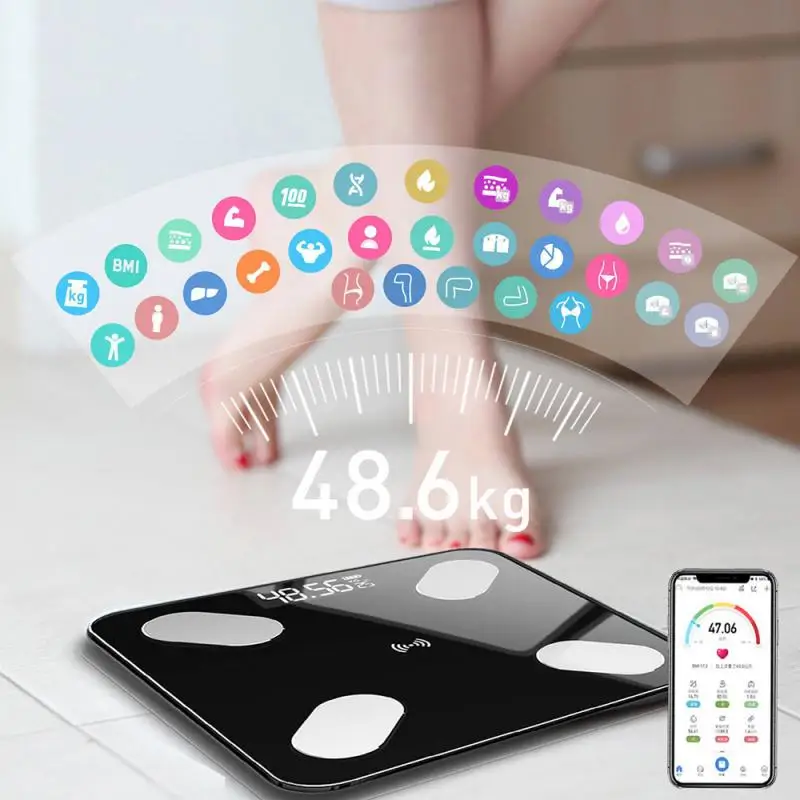 

Электронные весы NEW2022, цифровой прибор для измерения массы тела, жира, закаленное стекло, ЖК-дисплей
