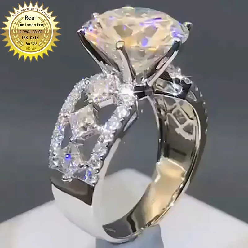 

Женское кольцо из белого золота с муассанитом 10 к, с бриллиантами круглой формы 1, 2, 3, 5 карат, элегантное ажурное обручальное кольцо для свадьбы, вечеринки, юбилея
