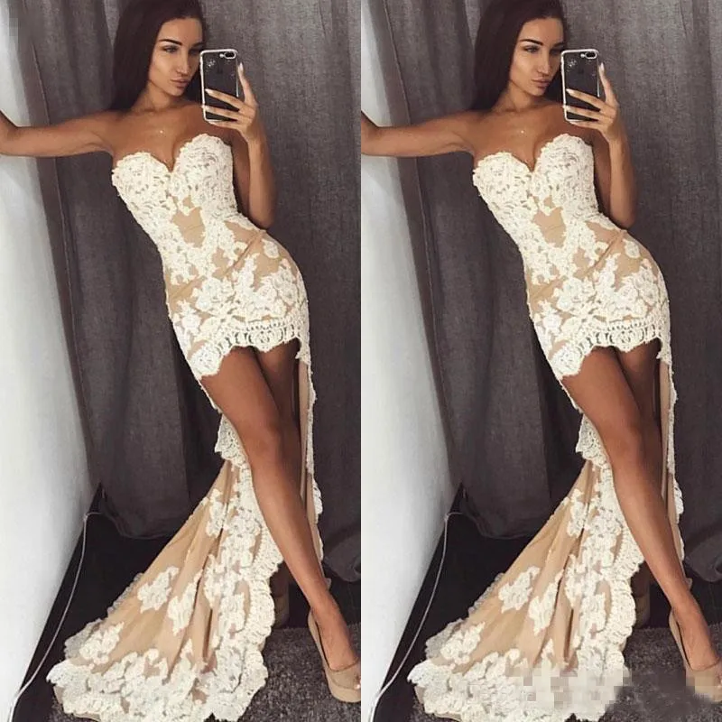 Sexy Champagne Lace Mermaid Prom Dresses Sweetheart Front Short Back Long Plus Size Evening Occasion Party Wears Cocktail Dress
Sexy Champagne Lace Mermaid Prom Dresses Sweetheart Front Short Back Long Plus Size Evening Occasion Party Wears Cocktail Dress