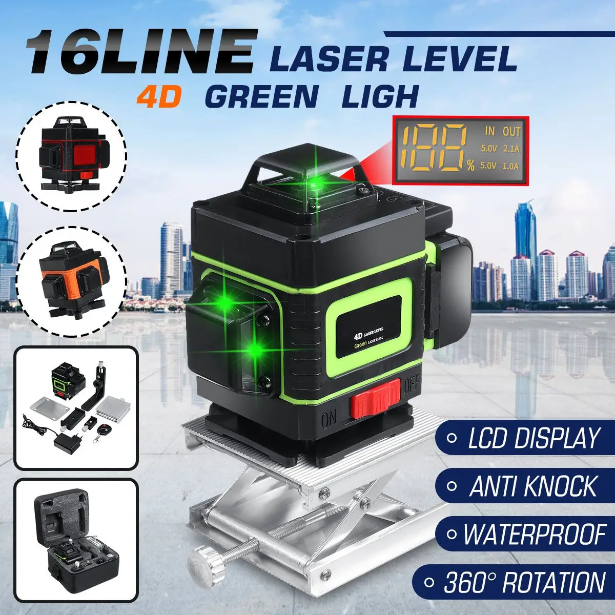 4D 16 Green Lines Laser Level+bracket Self-Leveling 360 Horizontal And Vertical Cross Outdoor Powerful Laser Beam Line
4D 16 Green Lines Laser Level+bracket Self-Leveling 360 Horizontal And Vertical Cross Outdoor Powerful Laser Beam Line