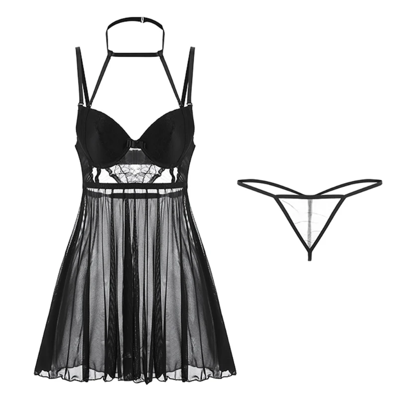 Women's Temptation Suspender Nightdress Set Mesh See-Through Erotic Pajamas Perspective Deep V Steel Ring with Pads X7YA
Women's Temptation Suspender Nightdress Set Mesh See-Through Erotic Pajamas Perspective Deep V Steel Ring with Pads X7YA