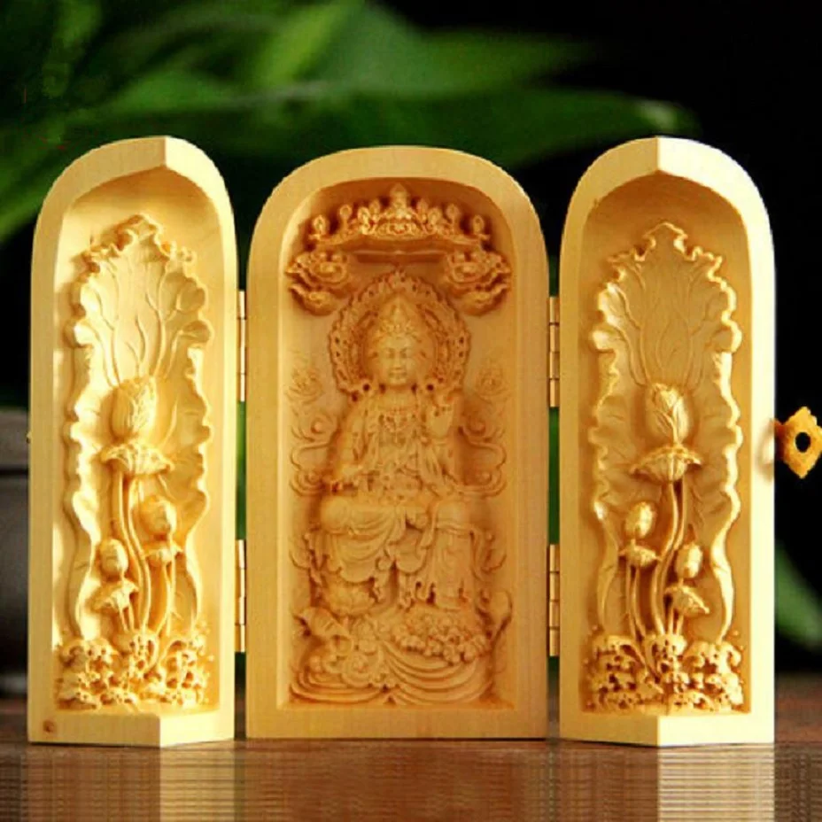 Huangyang Wood Carving Handpiece with Three Open Box Wood Carving Buddha Statue Guanyin Western Sansheng Crafts
Huangyang Wood Carving Handpiece with Three Open Box Wood Carving Buddha Statue Guanyin Western Sansheng Crafts