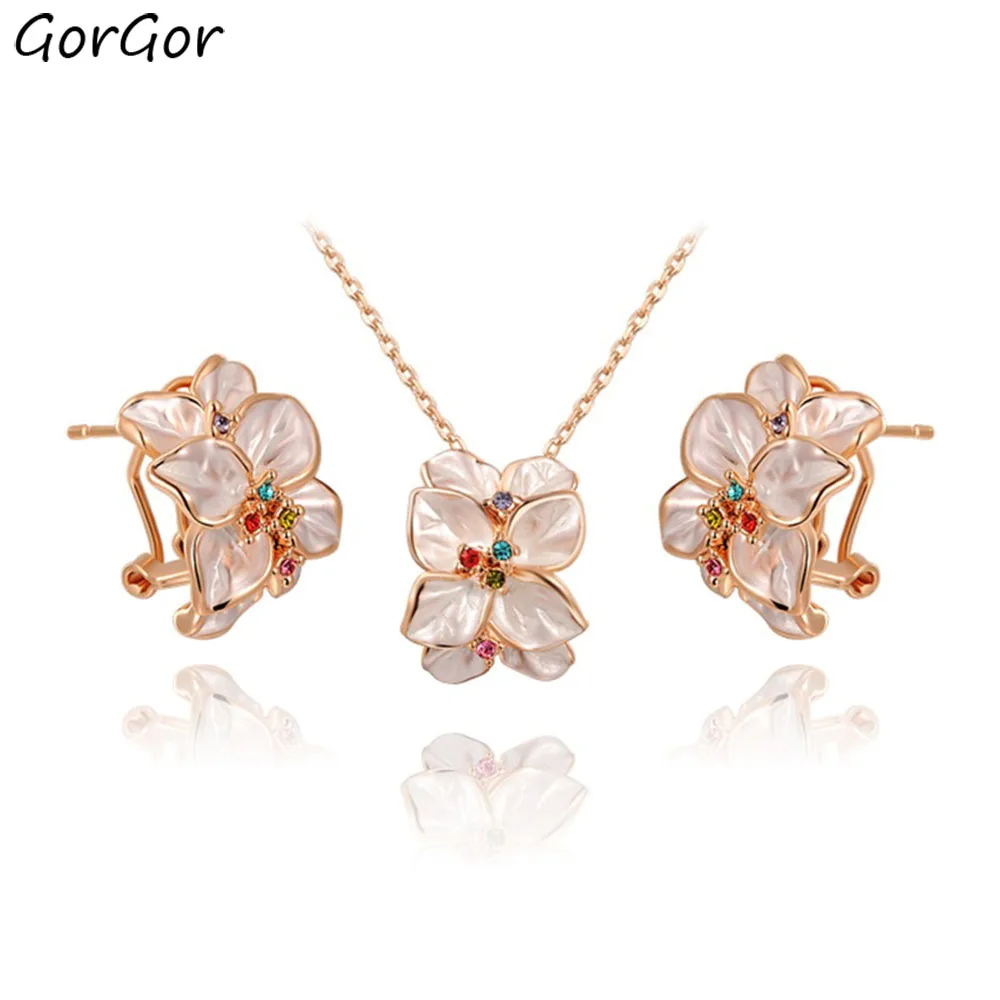 GorGor Ювелирные наборы для женщин из сплава Материал цветочным узором Белый Подвеска с лепестками, украшенные разноцветными кристаллами изы... 
GorGor Ювелирные наборы для женщин из сплава Материал цветочным узором Белый Подвеска с лепестками, украшенные разноцветными кристаллами изы...