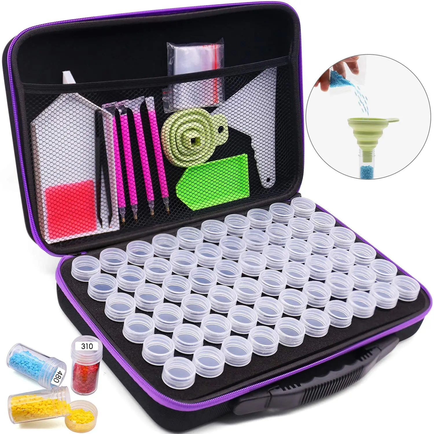 Diamond painting storage box, 60-slot diamond painting accessory shockproof jar, used for painting beads, embroidery rhinestones
Diamond painting storage box, 60-slot diamond painting accessory shockproof jar, used for painting beads, embroidery rhinestones