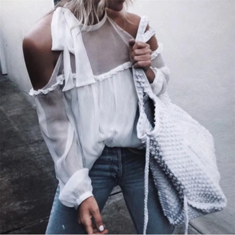 Women Sexy Strapless Shirt Ladies Loose Tops Sexy Womens Chiffon Blouses Halter Casual Long Sleeve Blouse Fashion Summer 
Women Sexy Strapless Shirt Ladies Loose Tops Sexy Womens Chiffon Blouses Halter Casual Long Sleeve Blouse Fashion Summer