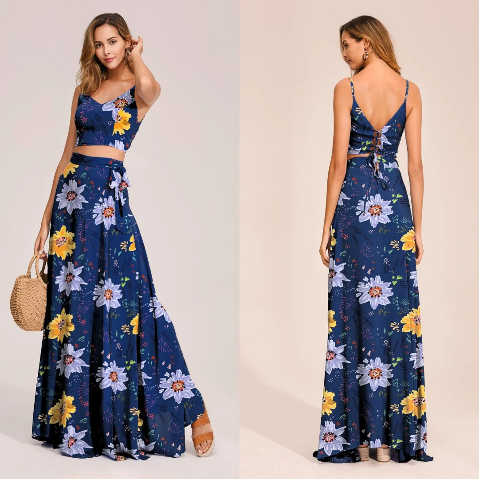 Women Skirt Lace Up Crop Top Two Piece Outfits Summer 2021 Female Elegant Floral Print Two Pieces Set For Beach Tops and Skirts
Women Skirt Lace Up Crop Top Two Piece Outfits Summer 2021 Female Elegant Floral Print Two Pieces Set For Beach Tops and Skirts