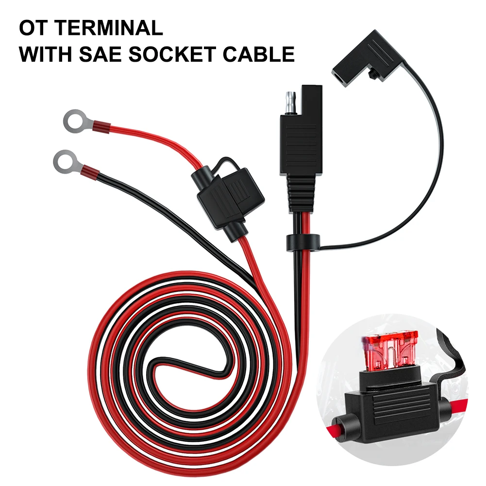 SAE to O Ring Terminal Connector with 10A Protection Fuse Extension Cord 140cm Cable Connector for Battery Charger/Maintainer
SAE to O Ring Terminal Connector with 10A Protection Fuse Extension Cord 140cm Cable Connector for Battery Charger/Maintainer