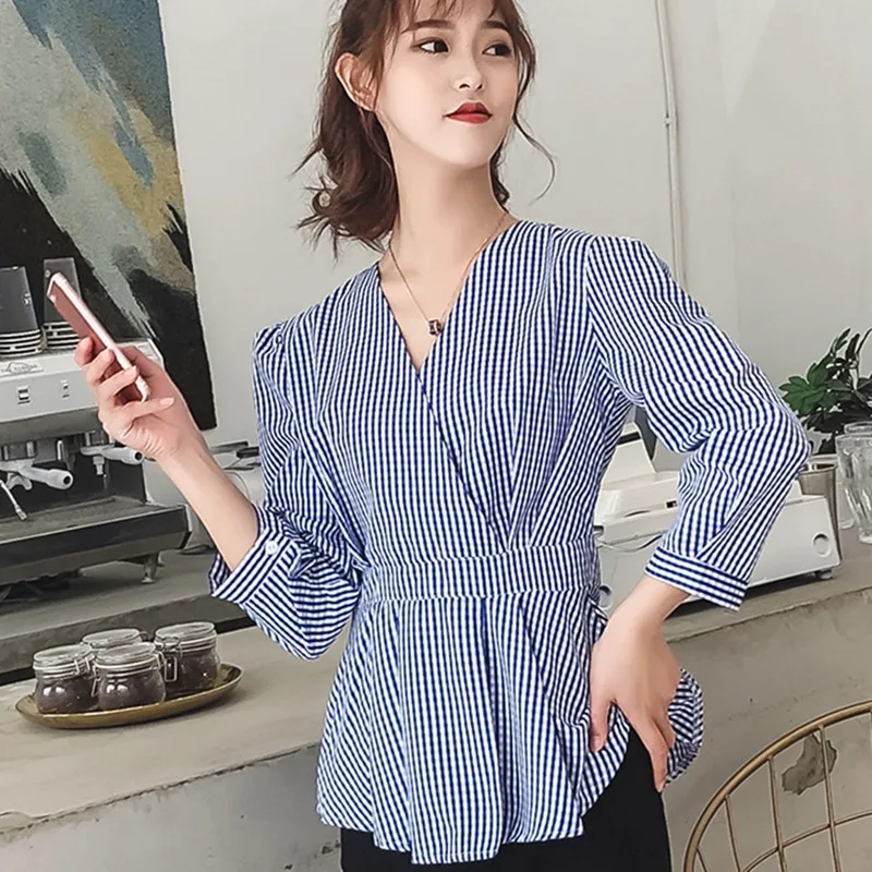 Sexy V Neck Striped Blouse Office Lady Casual Long Sleeve Slim Waist Shirt Blusas Korean Fashion Women Tops Blusa Feminina #25
Sexy V Neck Striped Blouse Office Lady Casual Long Sleeve Slim Waist Shirt Blusas Korean Fashion Women Tops Blusa Feminina #25