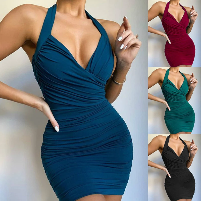 2021 Summer Sexy Vintage Dress Deep V-Neck Casual Elegant Solid Color Women Mini Slim Bodycon Party Dresses Women Clothing 
2021 Summer Sexy Vintage Dress Deep V-Neck Casual Elegant Solid Color Women Mini Slim Bodycon Party Dresses Women Clothing
