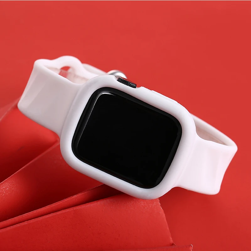 Silicone watchband Case Cover for Apple Watch Band 44mm/42mm/40mm/38mm Strap Shockproof for iwatch series 6 SE 5 4 3 2 belt
Silicone watchband Case Cover for Apple Watch Band 44mm/42mm/40mm/38mm Strap Shockproof for iwatch series 6 SE 5 4 3 2 belt