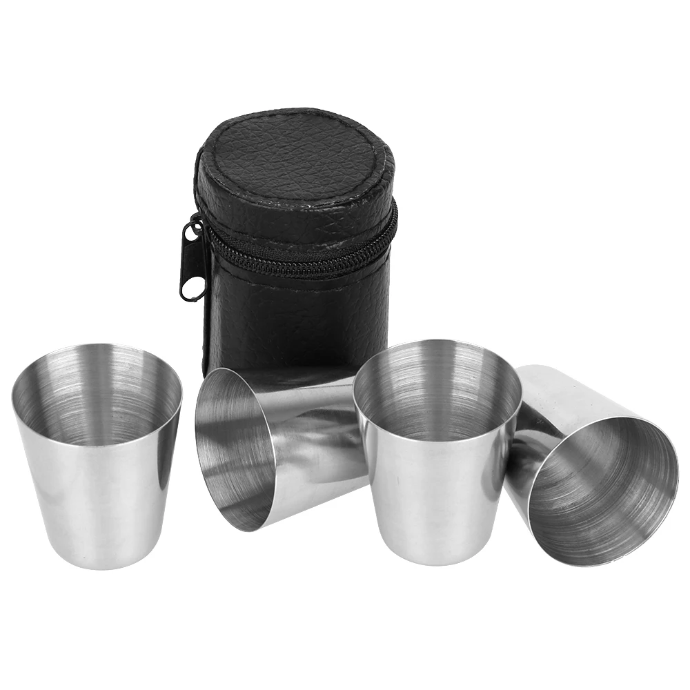 

Drinking Cup Polished Barware Cup 30ml Wine Glass 4pcs/set Gift Zipper Cover Stainless Steel