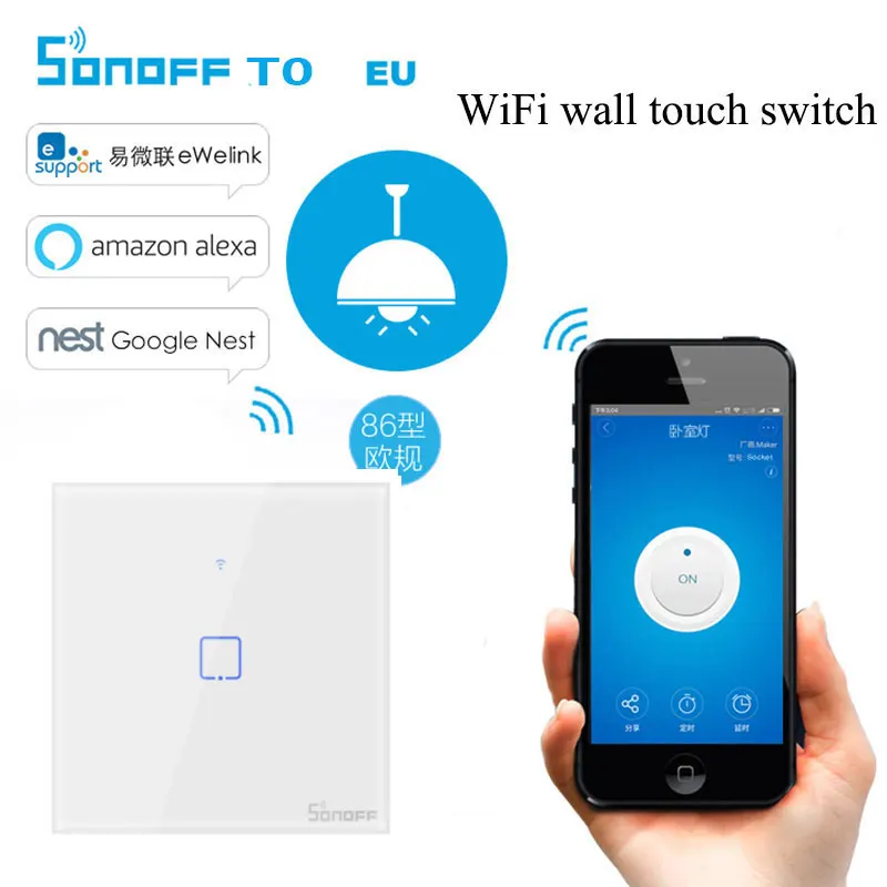 

Itead Sonoff T0 1/2/3 Gang Wireless Remote Control Wifi Touch Wall Light Switch Smart Home UK Panel Works Google Home Alexa