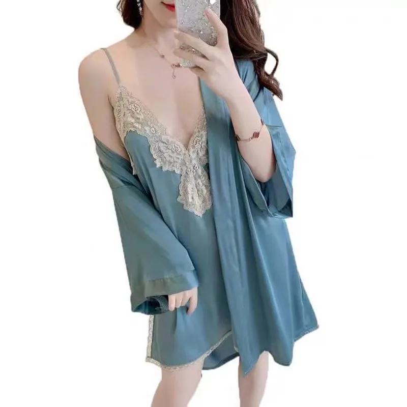 Women's Sexy Lace Sleepwear Silk Satin Robe Nightdress V-neck Nightgrown Large Size Sleepdress Summer Homewear Langerie Bathrobe
Women's Sexy Lace Sleepwear Silk Satin Robe Nightdress V-neck Nightgrown Large Size Sleepdress Summer Homewear Langerie Bathrobe