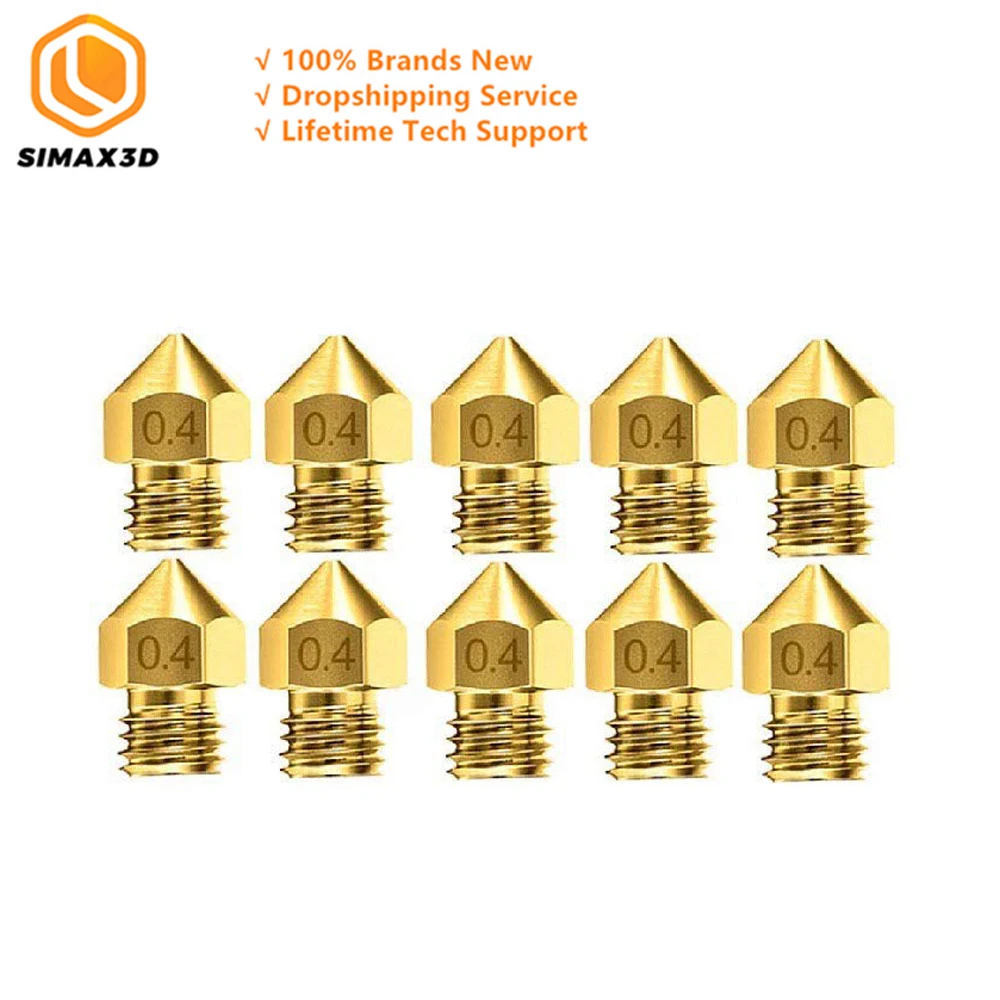 SIMAX3D 10 шт., детали для 3D-принтера, латунная медная насадка 0,4 мм, экструдер, Печатная головка, сопла для 1,75 мм CR10 CR10S Ender 3 MK8 Makerbot
SIMAX3D 10 шт., детали для 3D-принтера, латунная медная насадка 0,4 мм, экструдер, Печатная головка, сопла для 1,75 мм CR10 CR10S Ender 3 MK8 Makerbot