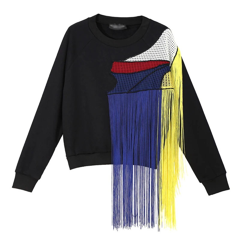 VGH Asymmetrical Patchwork Tassel Sweatshirt For Women O Neck Long Sleeve Hit Color Casual Pullovers Female Fashion New Style
VGH Asymmetrical Patchwork Tassel Sweatshirt For Women O Neck Long Sleeve Hit Color Casual Pullovers Female Fashion New Style