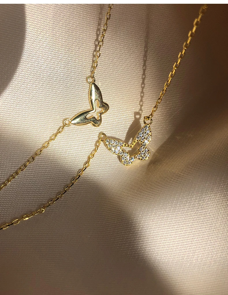 LIVVY 925 Sterling Silver Double Layer Butterfly Pendant Necklace Charming Woman Wedding Party Birthday Fine Jewelry 
LIVVY 925 Sterling Silver Double Layer Butterfly Pendant Necklace Charming Woman Wedding Party Birthday Fine Jewelry