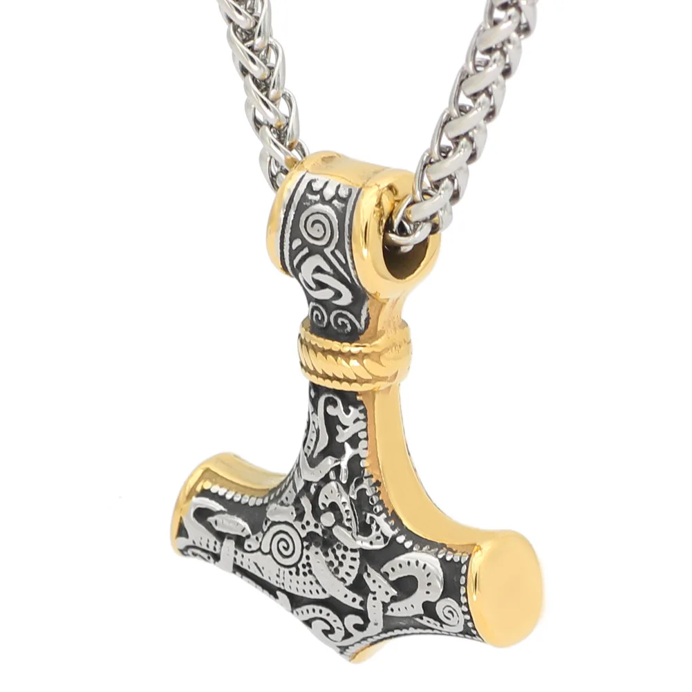 

Norse Vikings Thor's Hammer Scandinavian Rune Odin Amulet Necklace Stainless Steel Chain Anchor Pendant Men's Women's Jewelry