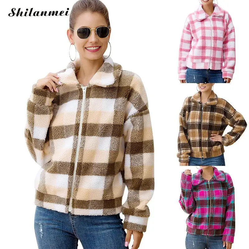 Vintage Fleece Jacket Women Lapel Collar Casual Zipper Coat Pink Yellow Plaid Basic Jacket 2019 Autumn Winter Plush Street Coat
Vintage Fleece Jacket Women Lapel Collar Casual Zipper Coat Pink Yellow Plaid Basic Jacket 2019 Autumn Winter Plush Street Coat