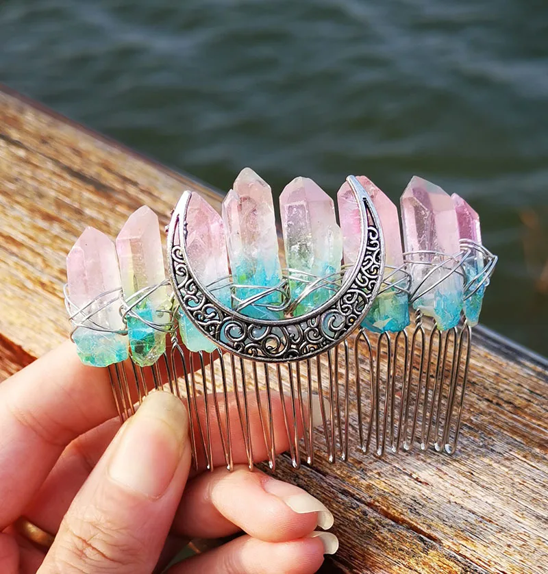 

Natural WicCA Witch Moon DIY Crystal Rainbow Bride Tooth Comb