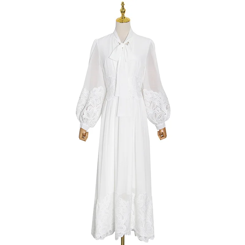 Wind new fashion temperament elegant intellectual lantern sleeve lace stitching waist long dress
Wind new fashion temperament elegant intellectual lantern sleeve lace stitching waist long dress