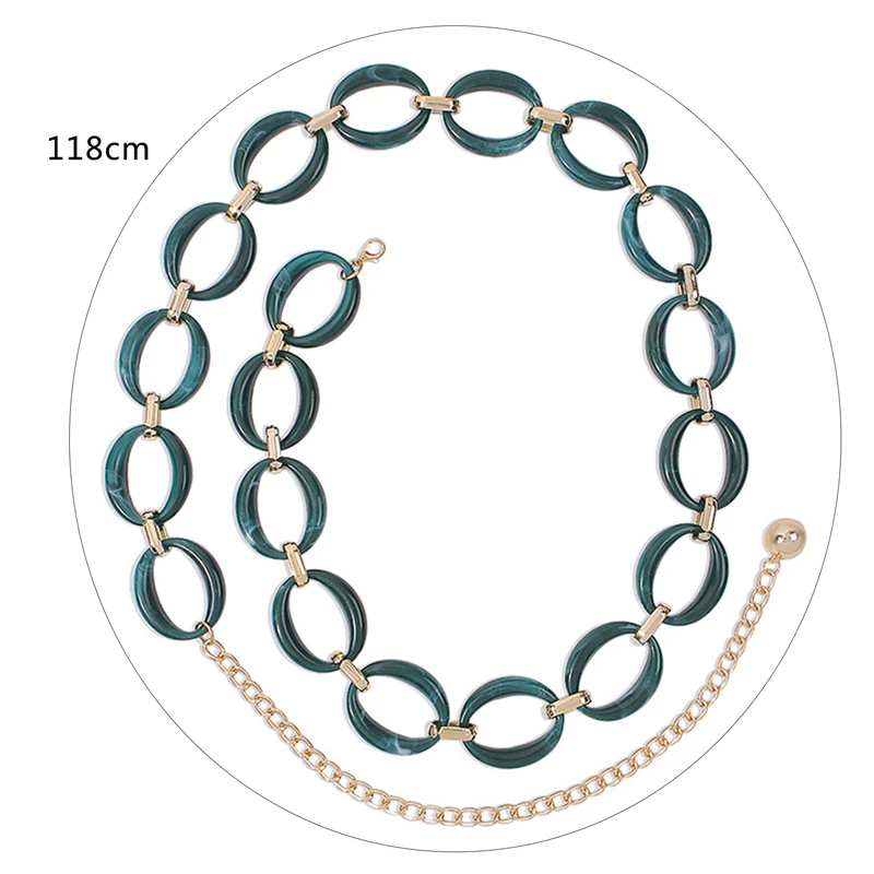Women's Fashion Circle Metal Chain Belt Acrylic Dark Green Ring Waist Chain Clothes Belts Lady Hip Hop Women Dress Belt
Women's Fashion Circle Metal Chain Belt Acrylic Dark Green Ring Waist Chain Clothes Belts Lady Hip Hop Women Dress Belt